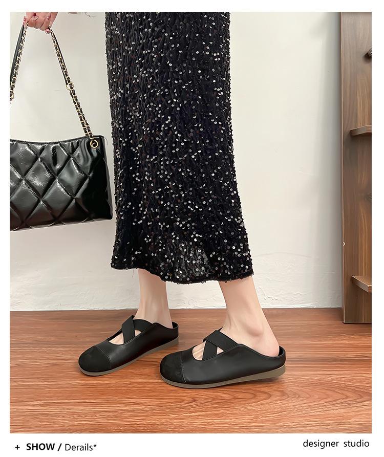 Yuanlitong casual Boken shoes women's bag head half-drag Muller shoes 2025 Korean version cross-strap platform casual shoes women