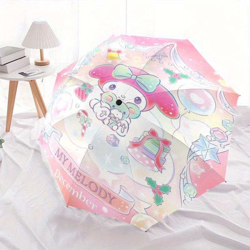 December My Melody Durable Cartoon Folding Umbrella, Portable 3-Fold Compact Umbrella for Men and Women, Suitable for Travel or Daily Use.Y032