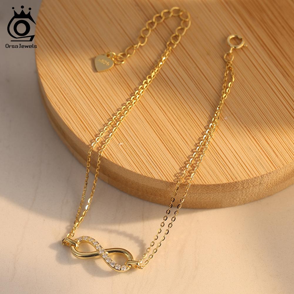 ORSA JEWELS 925 Sterling Silver Infinity Bracelet for Women D Color VVS Moissanite Diamand Love Symbol Hand Chain Jewelry MOB06