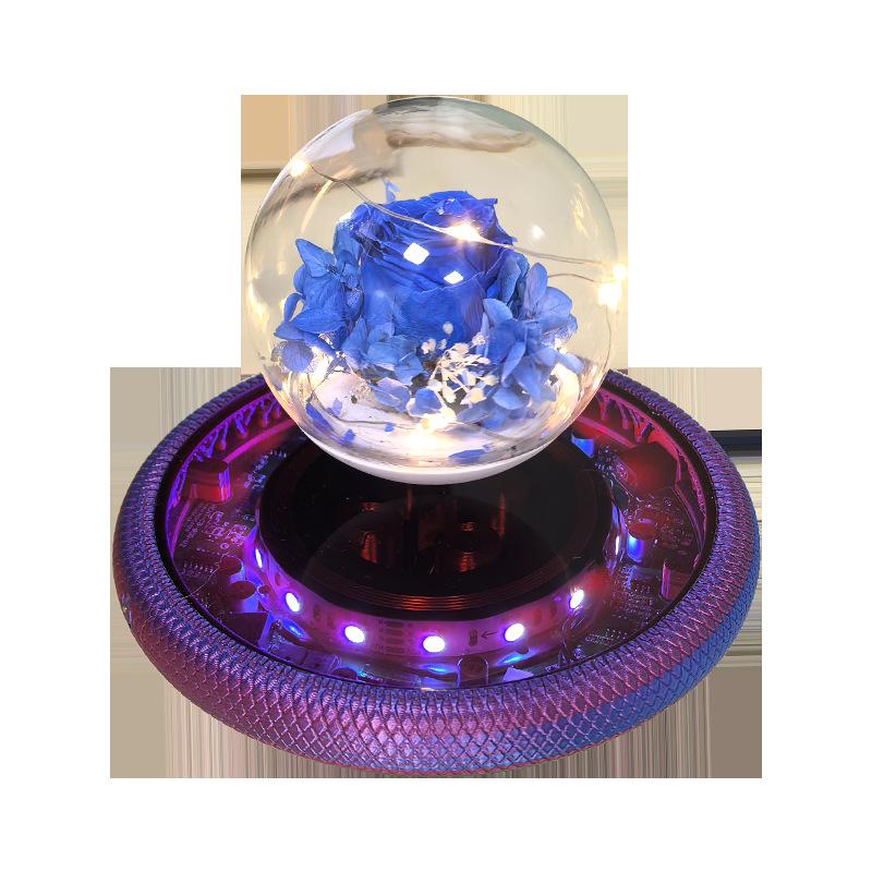 

Magnetic Levitating Preserved Flower with Purple Base, 360° Free Rotation, Home Decoration Birthday Gift Valentine s Day Gift EU Plug