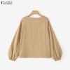 ZANZEA Women Casual Round Neck Solid Color Loose Long Sleeve Blouse