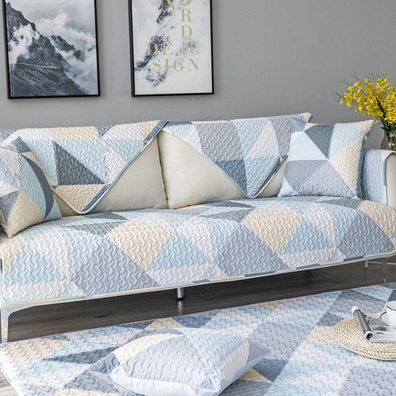 

Cushion All Year Round Neutral Cotton Non-Slip Fabric Pure Cotton Minimalist Modern Living Room Seat Cushions Leather Backrest Towel Sets Full Covered Geometric Space Blue Can be customized size