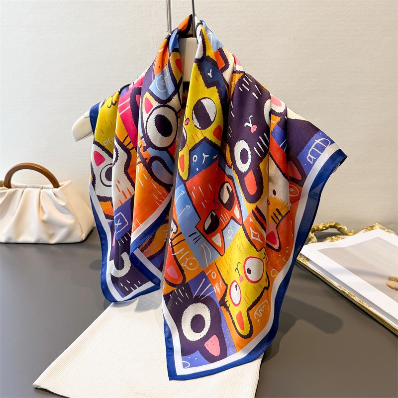 Cat Designer Luxury Style Square Scarves Women Silk Scarf Floral Bandana Small Neckties Hairbands Foulard Shawl