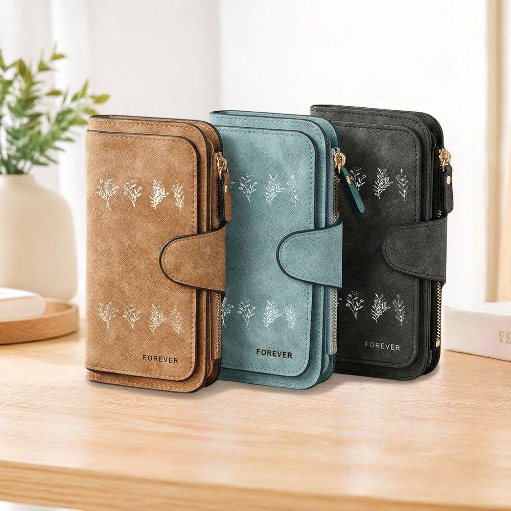 Plant print casual long zipper wallet large capacity card holder unisex clutch bag stylish zippered coin purse suitable for daily use perfect gift