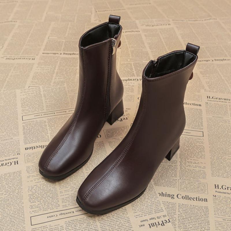 Combat Ankle Boots for Women Fur Elegant with Medium Heels Woman Short Shoes Punk Style Brown Booties Autumn High Quality Boot