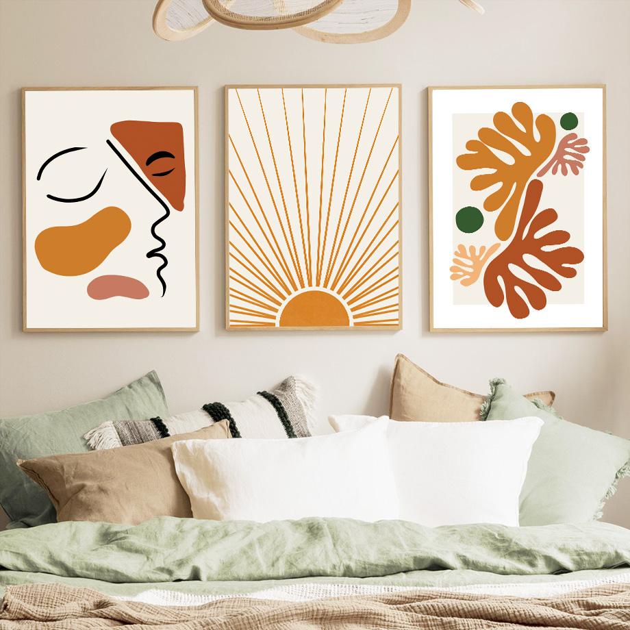 Boho Abstract Line Geometry Women Face Leaf Plant Pigeon Art Prints, Canvas Painting Posters, Wall Pictures, Living Room, Home D