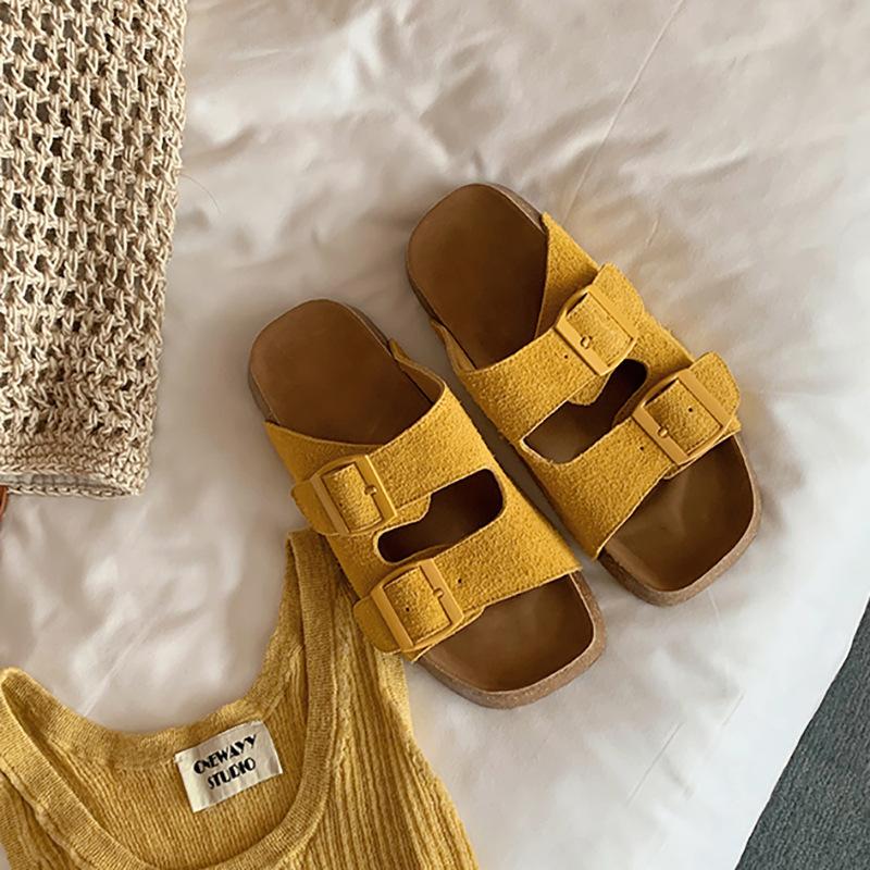 Silver burst pattern thick-soled cork slippers double-breasted fashion Boken shoes cool slippers women's pedal summer wear