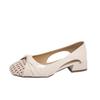 2025 new woven hollow bag head sandals women's skirt retro outer wear thick heel middle heel fashion casual shoes