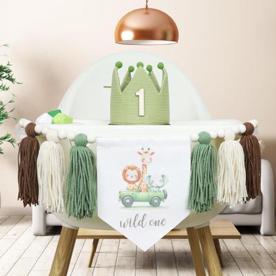1ST Birthday Party Decorations Crown Hat, Hanging Ornament Home Decoration High Chair Banner with