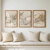 Set di 3 Stampe Botaniche Neutre da Parete, Trittico Japandi da Parete, Decorazione Minimalista Giapponese Scandinava, Stampe da Parete Beige Taupe Oliva