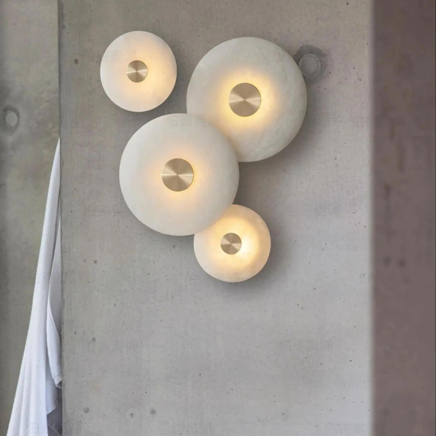 

Minimalist Copper Marble Circular Wall Lamp Living Room Bedroom Study Lights Modern Design Background Home Decor LED Wall Light