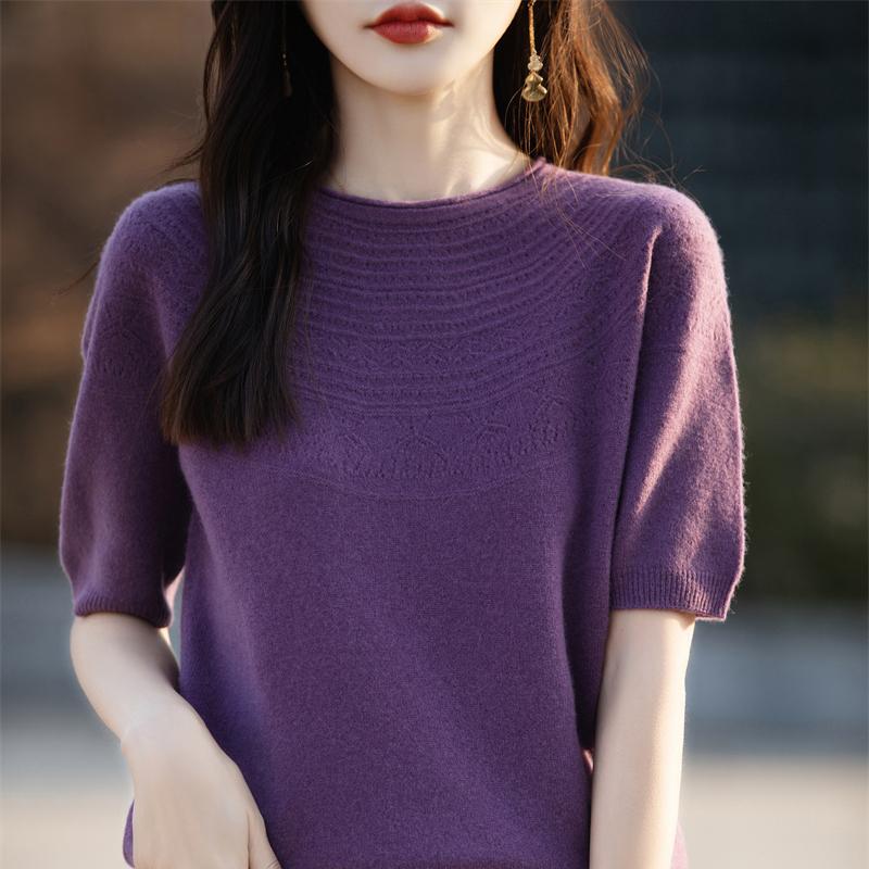 

Женская трикотажная футболка, летняя трикотажная рубашка, футболки с коротким рукавом, пуловеры с круглым вырезом, трикотажные топы XL фиолетовый