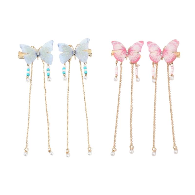Chinese Hair Clip with Tassels Vintage Butterfly Hair Clip for Spring Summer Hanfu Side Hair Ponytail Hairpins for Teens