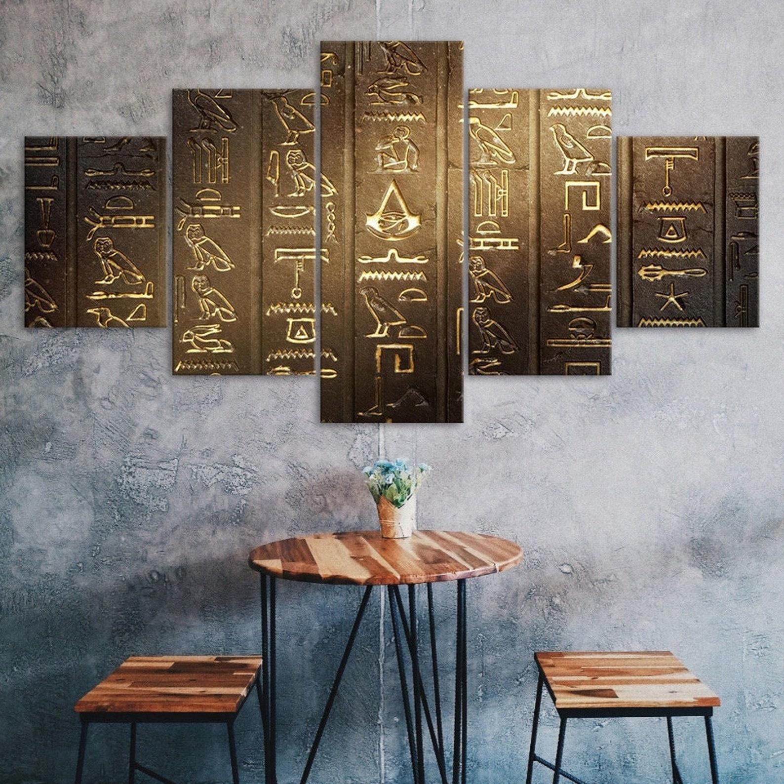 

Ancient Egyptian Hieroglyphs 5 Piece Five Panel Wall Canvas Print Modern Art Poster Picture Home Decor Gift For Him For Her 20x35 20x45 20x55cm