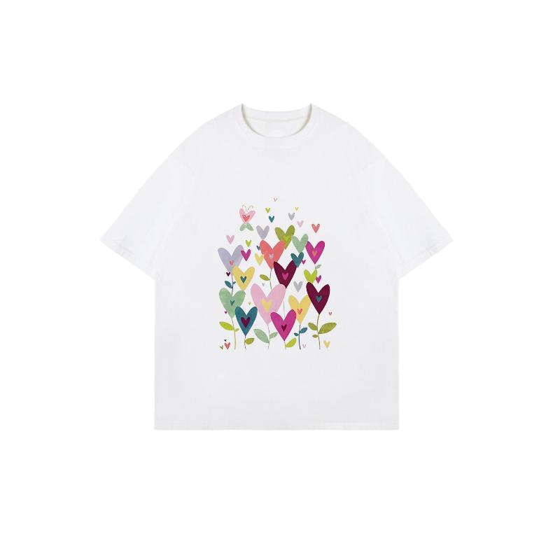 Black Oversized T Shirt With Colorful Hearts And Leaves Print For Casual Wear