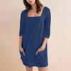 Women's Fashion Casual Solid Color Square Neck 3/4 Sleeve Short Dress