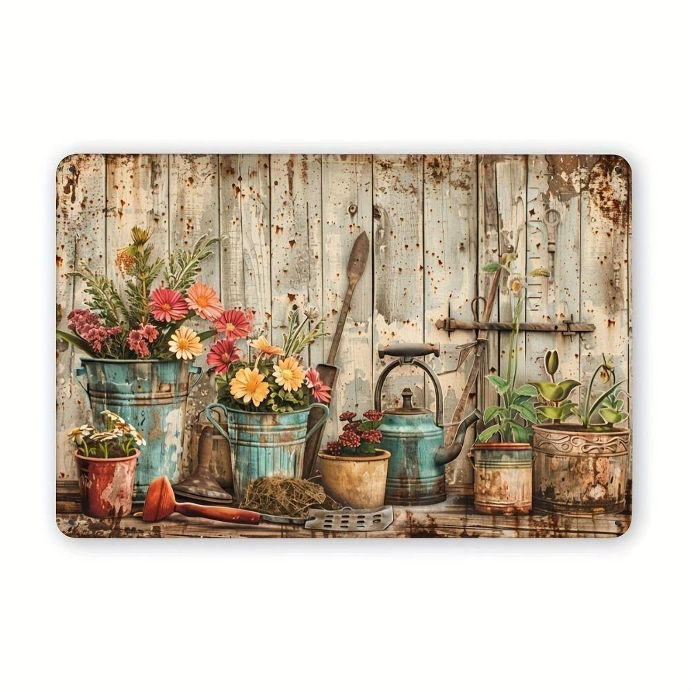 Vintage Metal Flower Wall Art Poster, 20x30cm Decorative Home Garden Sign