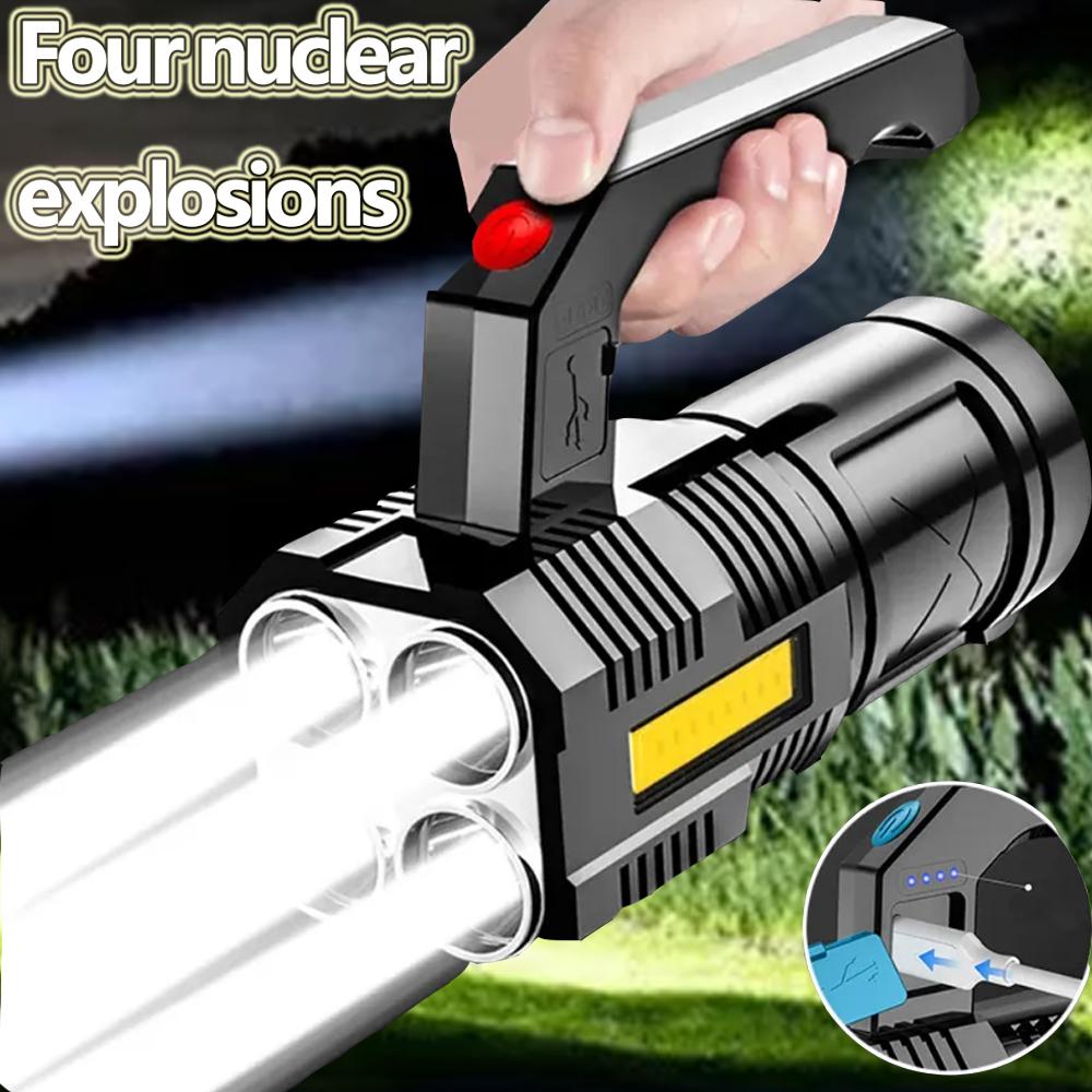 Portable LED Quad Core Strong Light Flashlight USB Rechargeable Waterproof Handheld Lantern Flashlights for Outdoor Camping