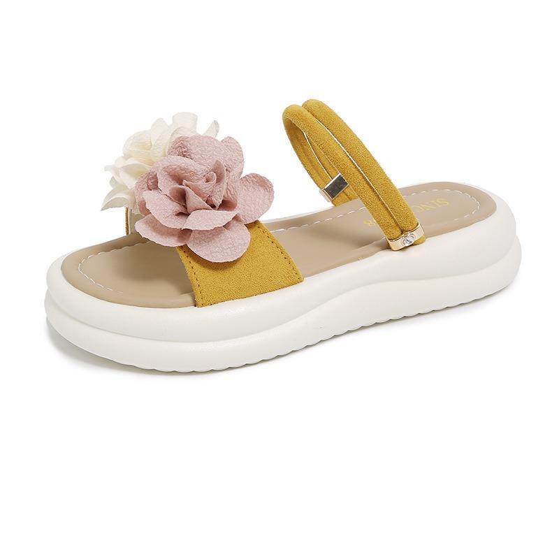 

Summer new flower platform slippers women wear open-toed large size one-word drag beach casual cool slippers women 41 жовтий