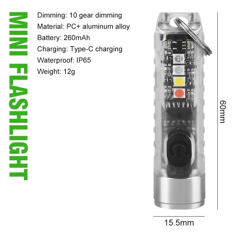 Mini Flashlight LED Multi-function Waterproof Keychain Flashlight Portable Waterproof Magnetic Warning Camping Torch Light