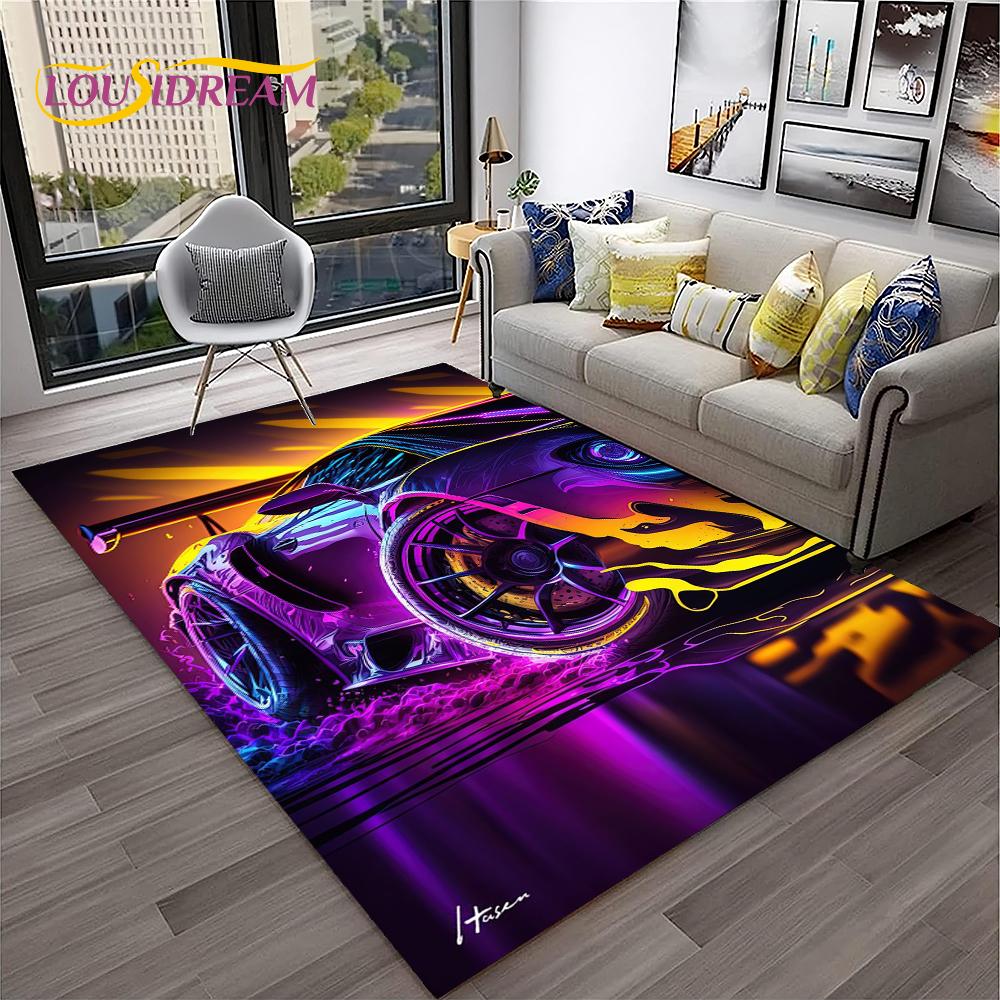 Sports Car Racing Car Carpet Rug for Home Living Room Bedroom Playroom Sofa Doormat Decor,Kids Game Area Rug Non-slip Floor Mat