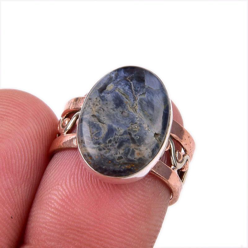 

Natural Snowflake Obsidian Gemstone 925 Sterling Silver Two Tone Ring S.6 b2t83