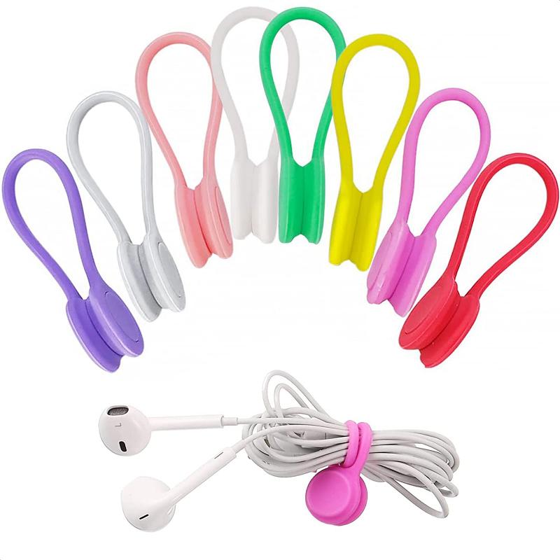 

10Pcs Magnetic Silicone Earphone Cord Winder Cable Holder Multifunction Home Office Headphones USB Cable Wire Organizer Accessories Random