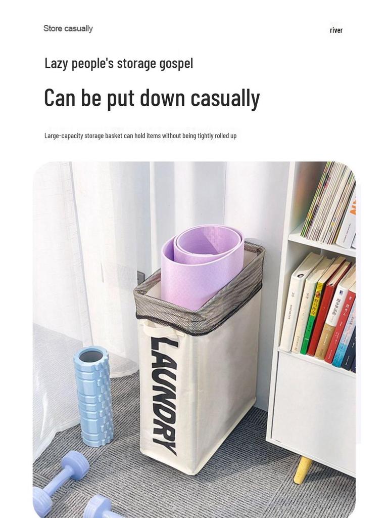 Foldable Oxford Cloth Storage Basket with Wheels - Yoga Mat & Laundry Holder for Bedroom Crevices