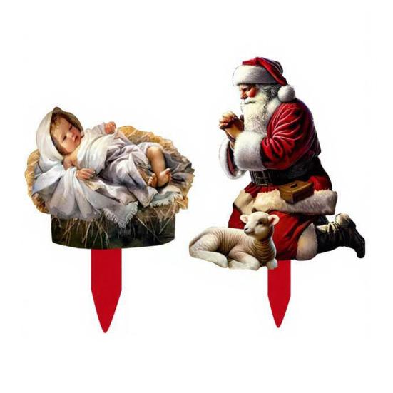 

1 Набор Садовые колышки для сцены Рождества Христова Рождественские уличные украшения Санта Младенец Иисус Святое Семейство Колышки для двора с подсветкой для газона переднего двора B Without Light