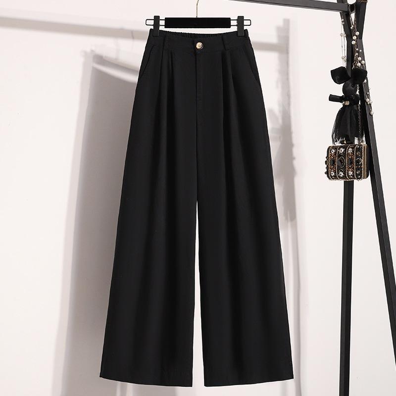 Large Size Women's Clothing 2025 Spring New Fashion Versatile Solid Color High Waist Thin Fashion Nine Points Casual Wide Leg Trousers