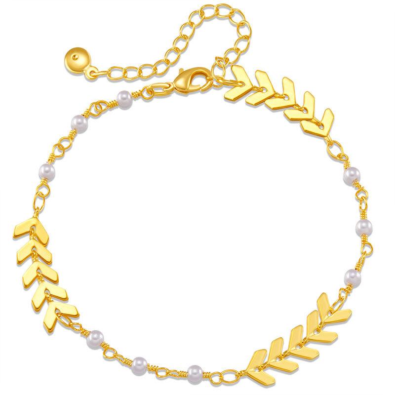 Creative Arrow Chain Minimalist Color Retention Copper Plated 18k Gold Abs Pearl Women Bracelet