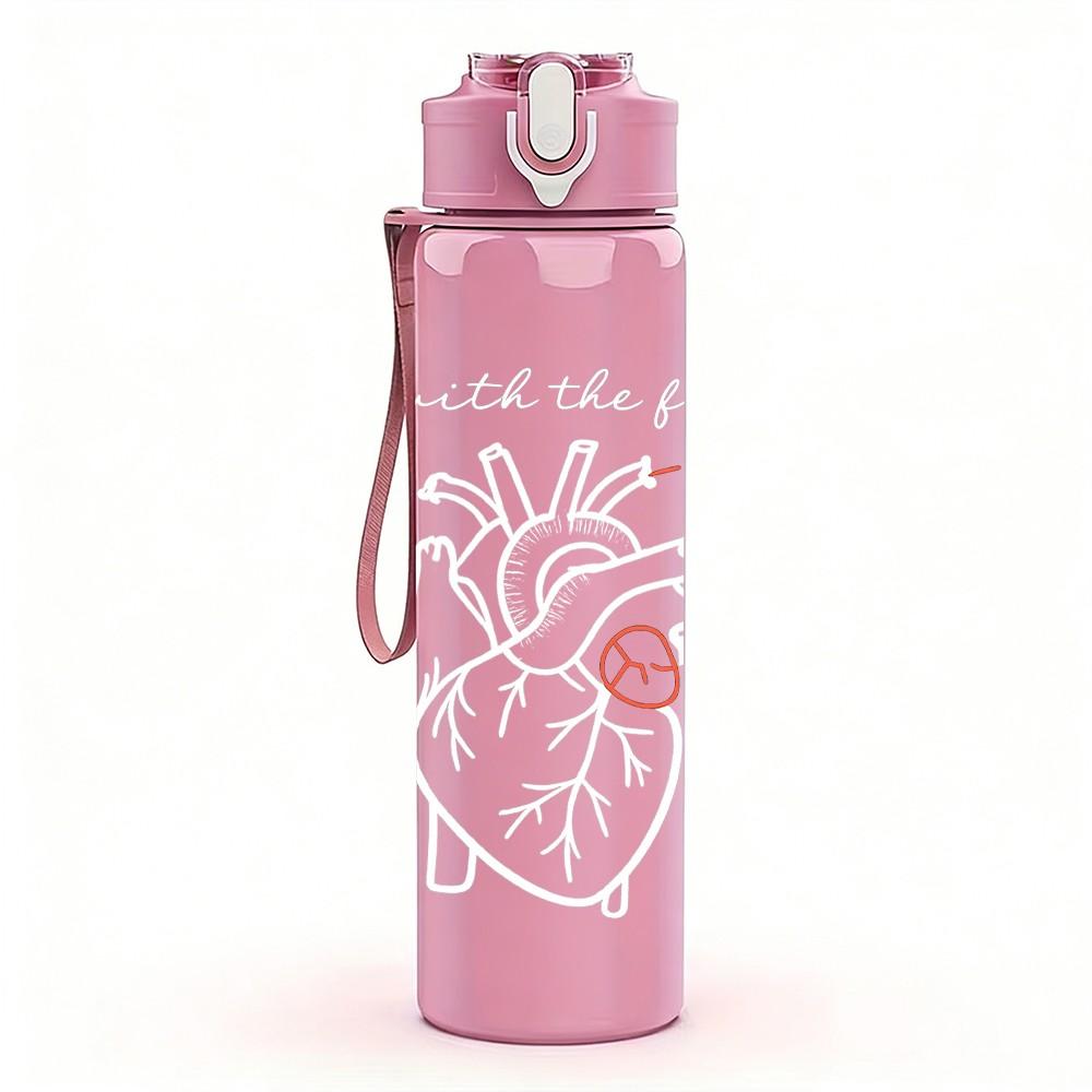 1PC Minimal Cup Outline Pattern 750ml Color Plastic Sports Water Bottle Leakproof Flip Straw Lid Suitable for Sports Office Home Use