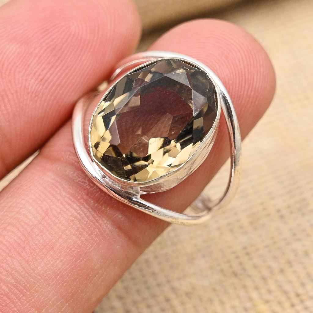 Smoky Topaz Gemstone Handmade Solid 925 Sterling Silver Ring Jewelry