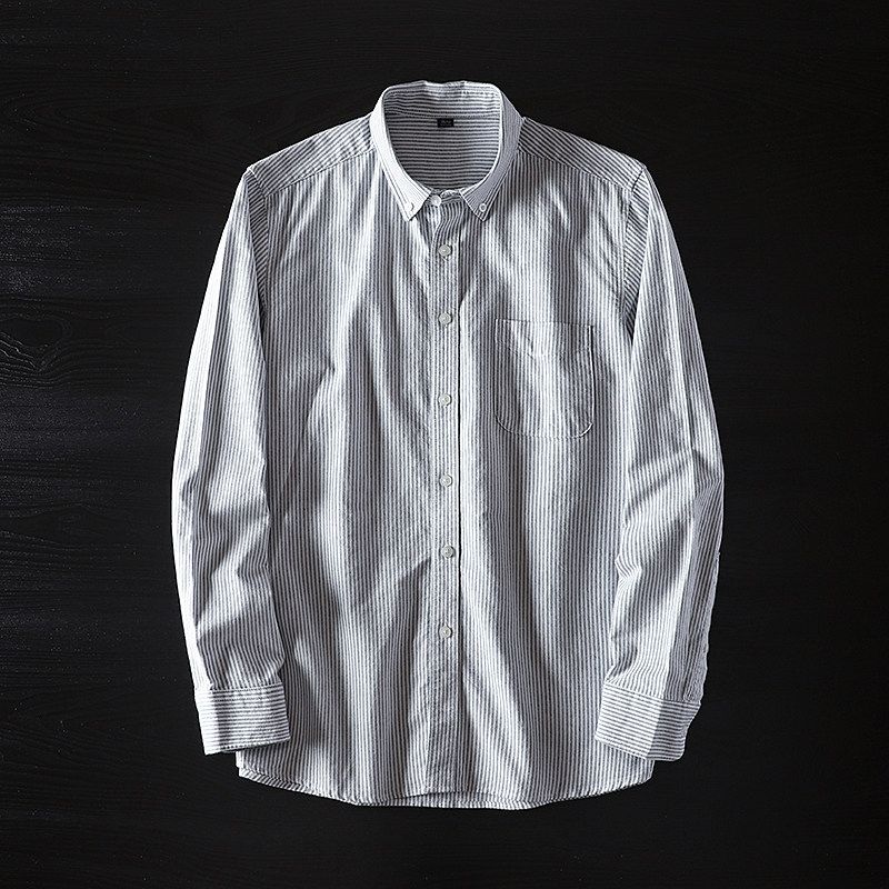 Export Tail Single Men's Vertical Striped Shirt Long Sleeves Silm Pure Cotton Export Original Single Cut Label Autumn Leisure Plus Size Shirt