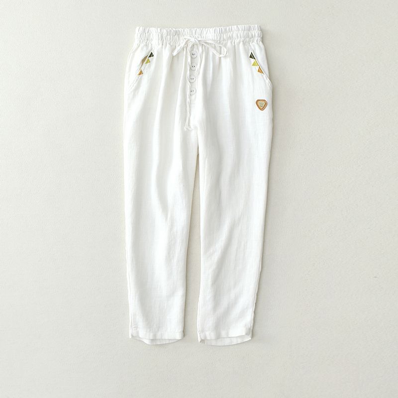 Artsy Simple High Waist Slim Looking Cotton Harem Pants Women's 2024 Thin Pure Color All-Matching Loose Casual Cropped Pants