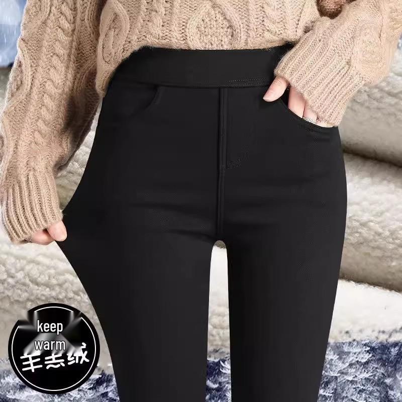 2025 New Style Women's Black Velvet Leggings: Autumn/Winter, Stretchy Skinny Pencil Pants, Thickened for Outerwear