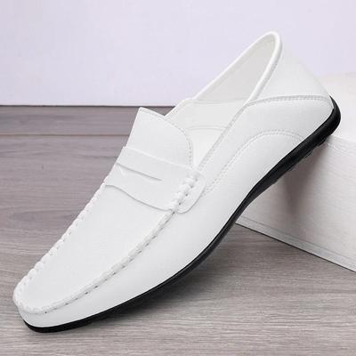 Sommer Herren Slipper Hochzeitskleid Weiß Fahr-Mokassins Schuhe Herren Freizeitschuhe Spaltleder Slip-On Leichtgewichtige Herrenschuhe