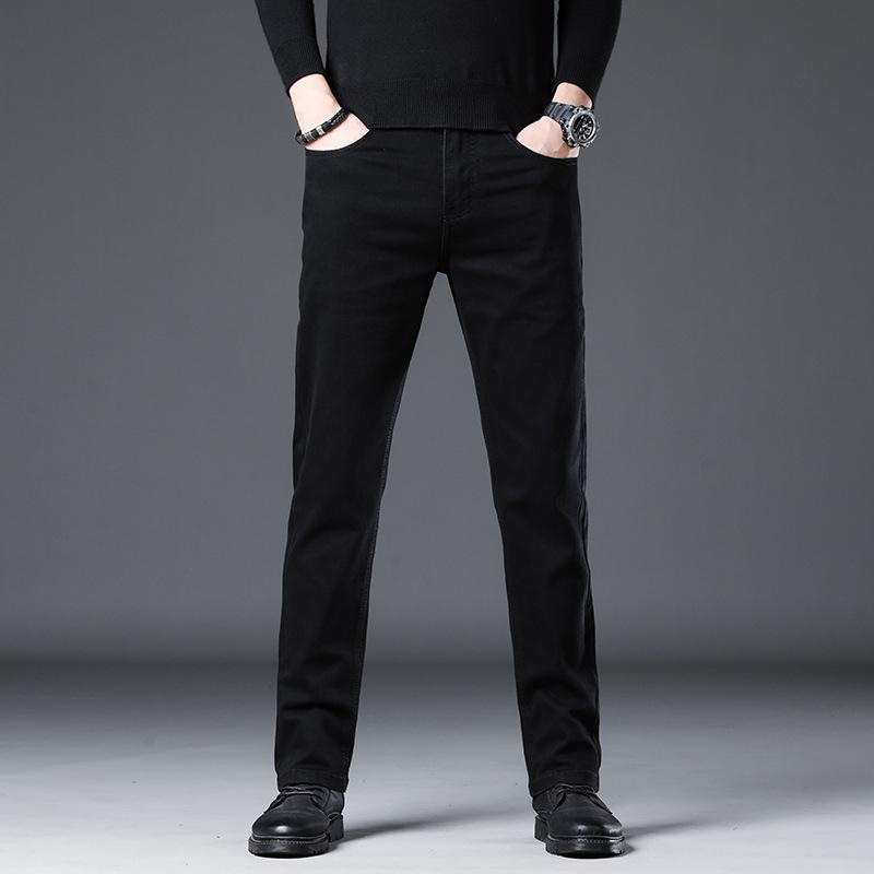 Straight-leg Jeans Autumn High-end Casual Versatile Trendy Brand Stretch Slim Straight-leg Jeans Men's Solid Color