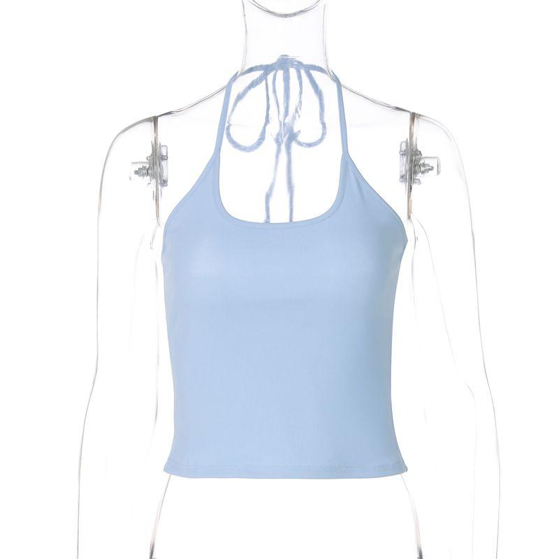 

Gusty American Style Sexy Easiest for Match U-Neck Halter Spaghetti Straps Vest Women s Retro Y2g Millennium Sexy Open Back Short Top Blue S