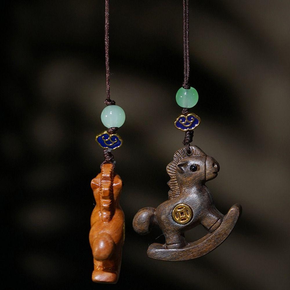 Wooden Horse Keychain Handmade Zodiac Key Ring Neck Pendant Horse Pendant  Bag Decoration