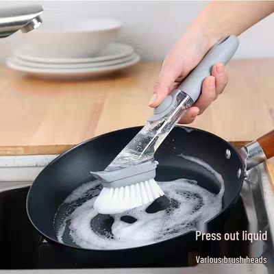 Long-Handle Liquid Dispensing Dishwashing Brush - Non-Stick Oil Cleaning