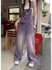 Women's Retro Purple High-Waist Denim Overalls - Slimming, Loose, Wide-Leg Jumpsuit for Spring & Summer