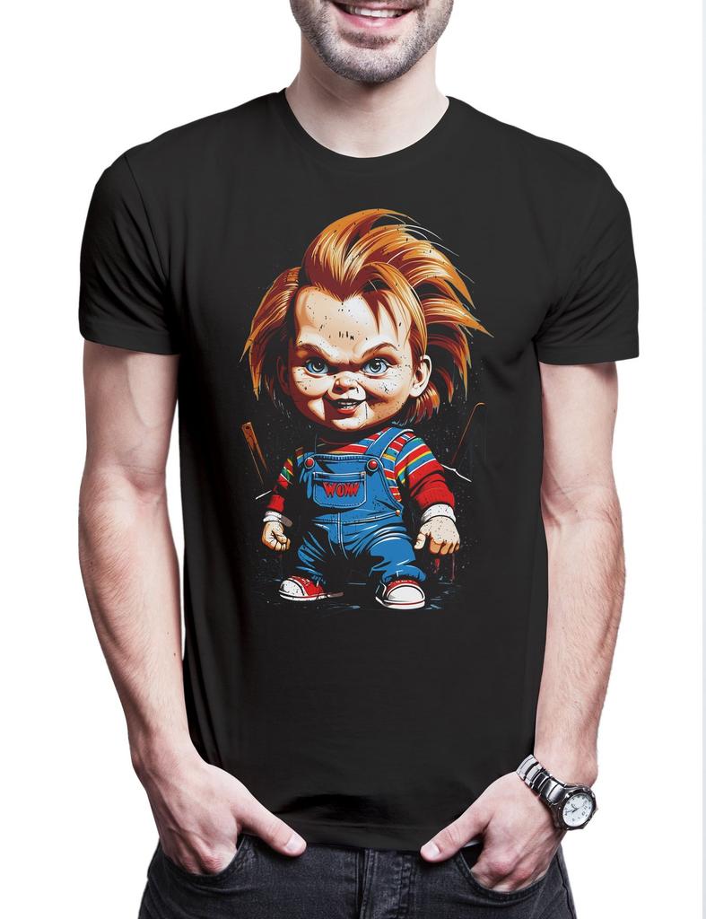 Murderous Puppet Mens T-Shirt Mens Womens Tees Top Child's Killer Doll Chucky Play Halloween Blood
