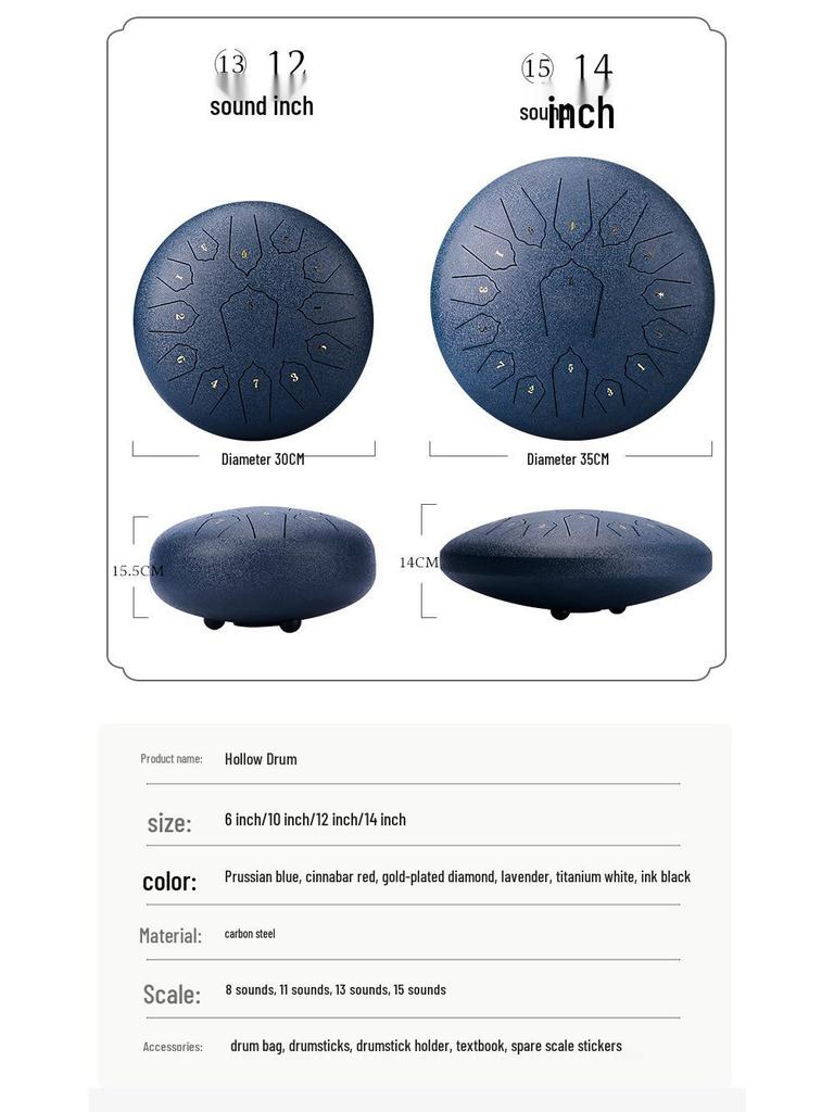 Ätherische Stahltongtrommel: 6-14 Zoll Sanskrit Handpan für Erwachsene & Anfänger