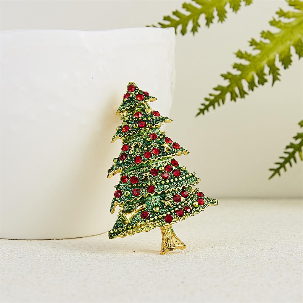 Rinhoo Green Enamel Christmas Tree Brooches For Women Vintage Colorful Rhinestone Xmas Tree Pins Fashion New Year Party Jewelry