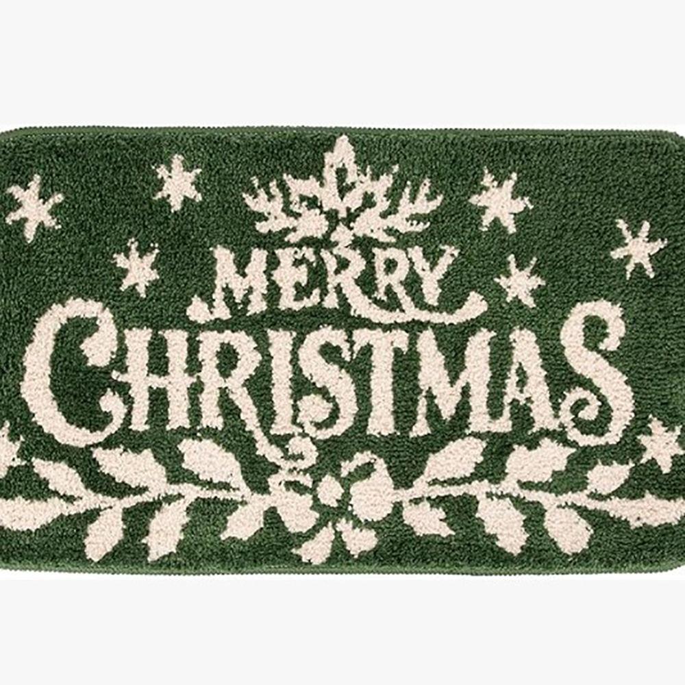 

New Santa Claus Christmas Door Mat Non-slip Water Absorption Bath Mat Soft Crystal Fleece Blanket Living Room Decor