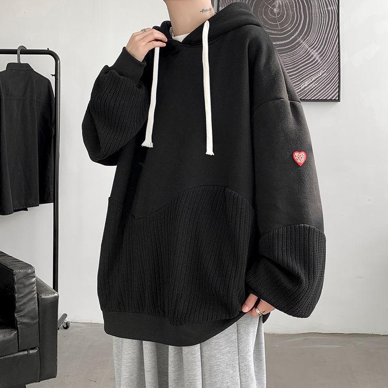 

Men s Patchwork Hooded Sweatshirt - Autumn/Winter Trendy Plus Velvet Loose Jacket 3XL