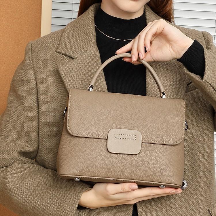 First Layer Cowhide Women'S Shoulder Crossbody Simple Fashion Bag Girls Classic Shell Bag 2 Shoulder Straps Large Capacity Soft Leather