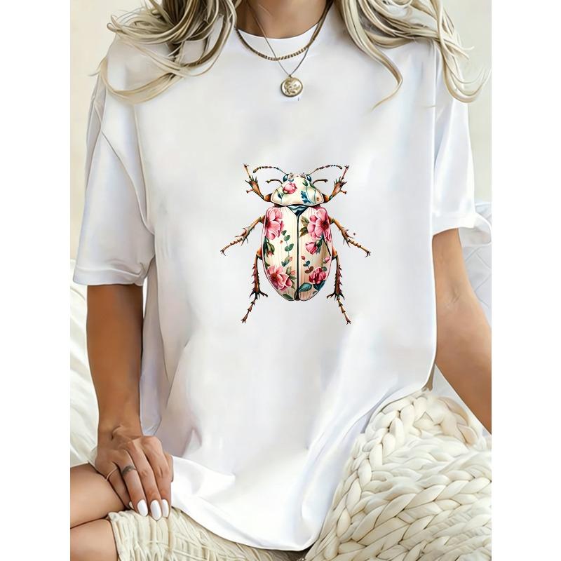Oversized T Shirt Dress Black Floral Beetle Print Women Casual Summer Outfit
