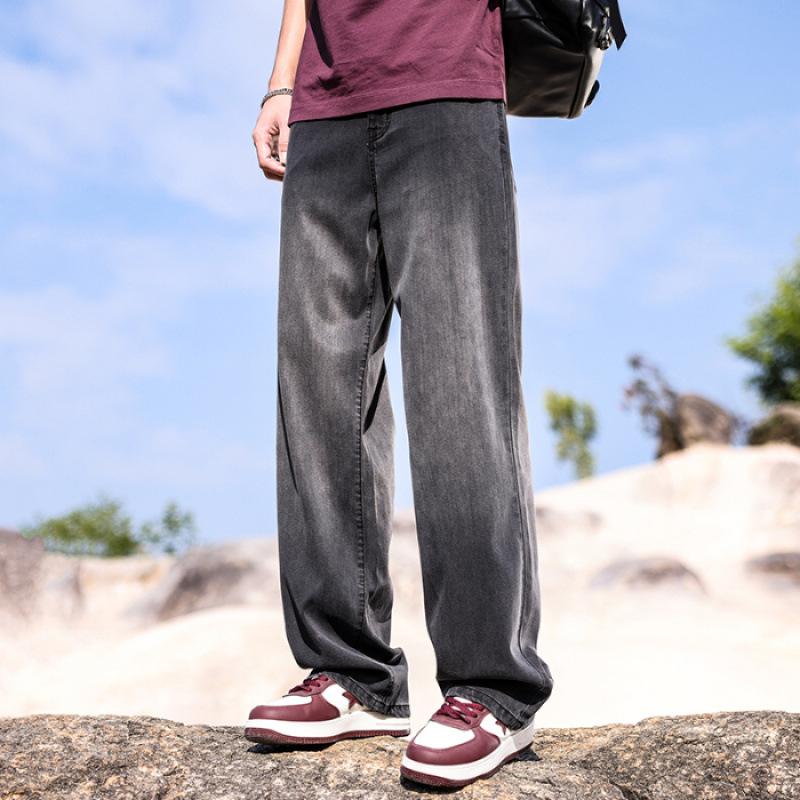 JYL Thin jeans men's rookie wide straight wide trousers long scrubbed for young people.